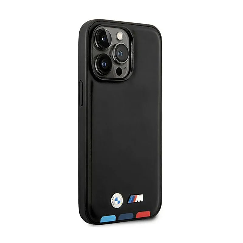 BMW Leather Hot Stamp Tricolor MagSafe – dėklas iPhone 14 Pro (juodas)