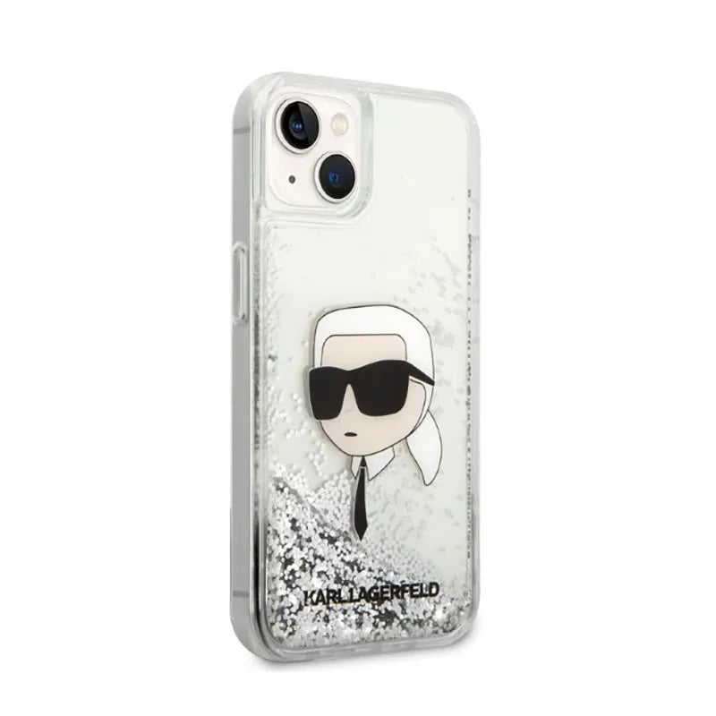Karl Lagerfeld Liquid Glitter NFT Karl's Head - dėklas iPhone 14 Plus (sidabrinis)