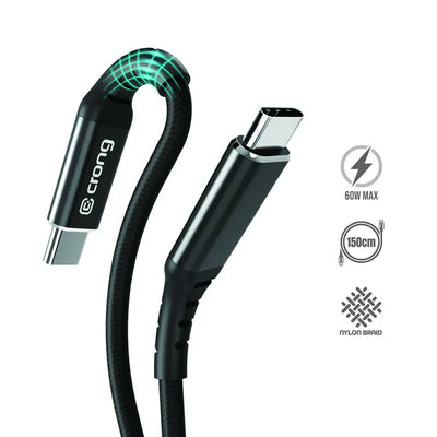 Crong Armor Link - 60W PD 3A USB-C į USB-C laidas 150 cm (juodas)