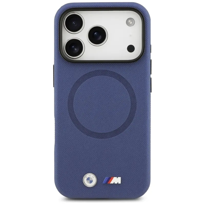 BMW M FW Metal Logo MagSafe – dėklas iPhone 17 Pro Max (tamsiai mėlynas)