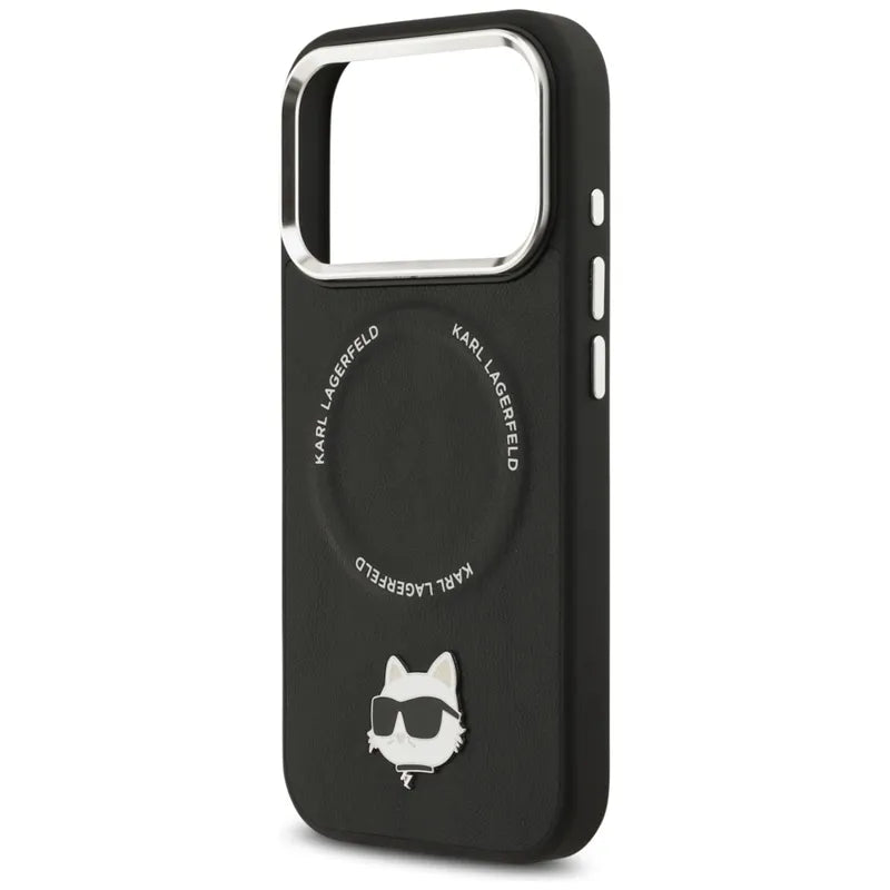 Karl Lagerfeld Choupette Pin MagSafe – dėklas iPhone 17 Pro (juodas)