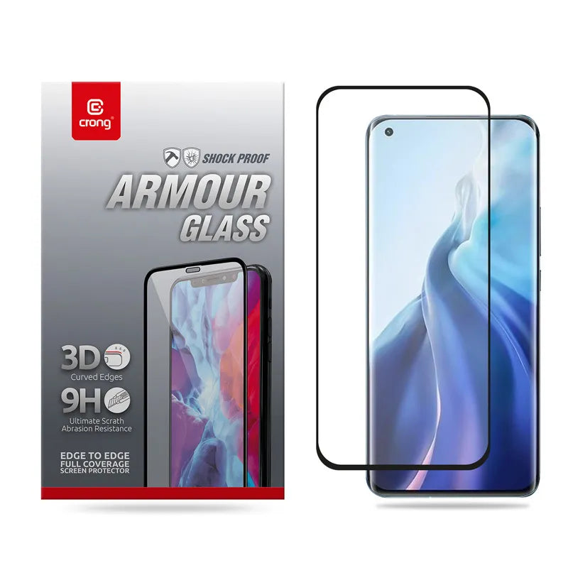Crong 3D Armor Glass - 9H Full Glue grūdintas stiklas, skirtas Xiaomi Mi 11 visam ekranui + montavimo rėmelis
