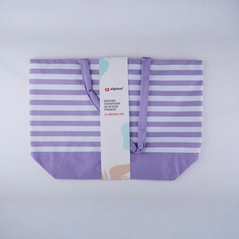 Alpina – Dryžuotas paplūdimio krepšys 49,3x16x34 cm (violetinė / balta)