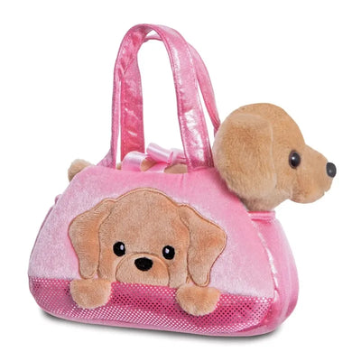 Fancy Pals – pliušinis žaislas PeekaBoo Labradoras rožiniame krepšyje, 20 cm, ekologiškas