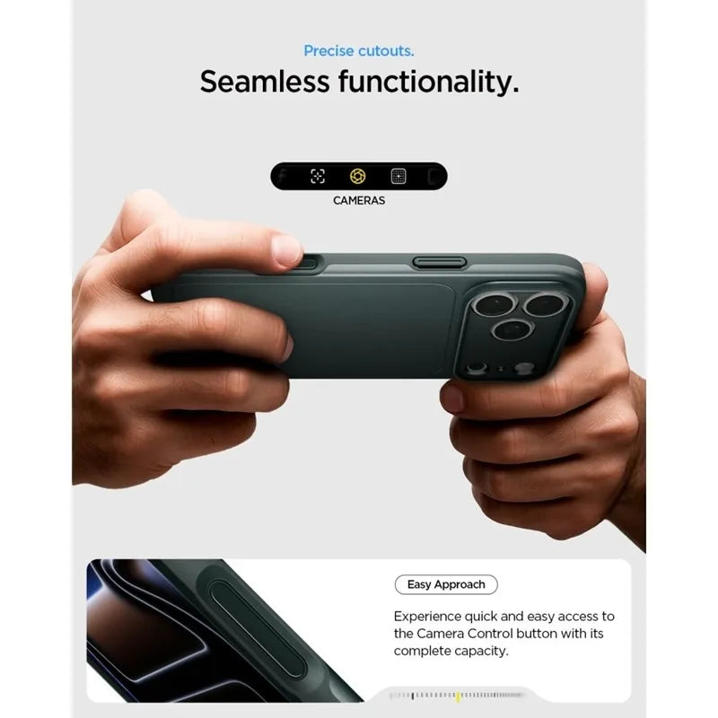 Spigen Thin Fit Mag MagSafe – dėklas, skirtas iPhone 18 Pro / 17 Pro (Abyss Green)