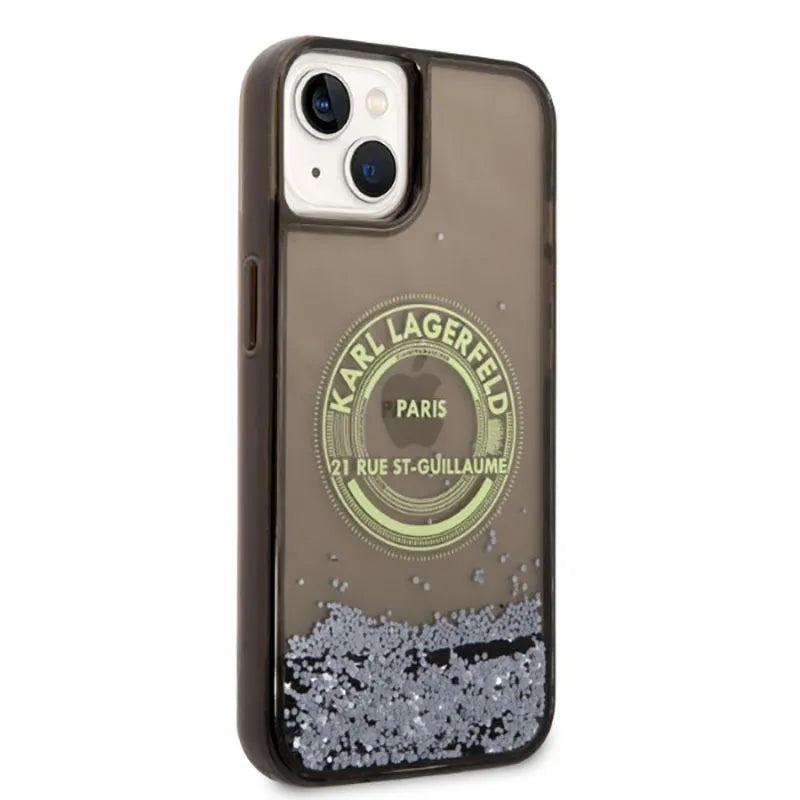 Karl Lagerfeld Liquid Glitter Round RSG Logo dėklas – dėklas iPhone 14 Plus (juodas)