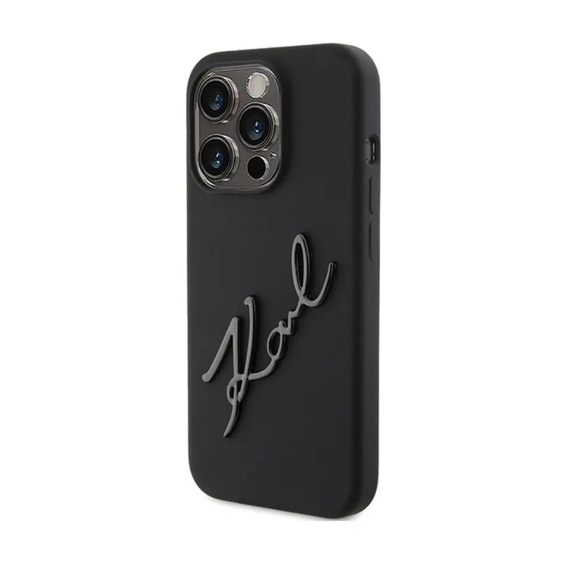 Karl Lagerfeld Silicone Karl Script - dėklas, skirtas iPhone 15 Pro (juodas)