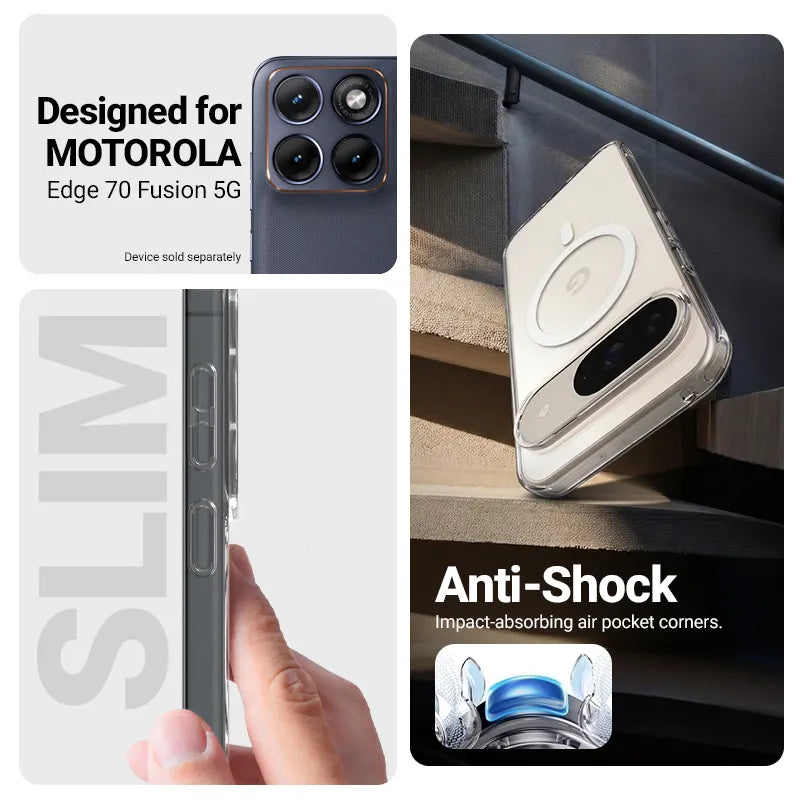 Crong Hybrid Clear Magnetic – MagSafe dėklas, skirtas Motorola Edge 70 Fusion (skaidrus)