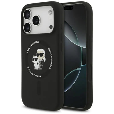 Karl Lagerfeld Silicone Karl & Choupette Ring MagSafe - Dėklas iPhone 17 Pro Max (juodas)