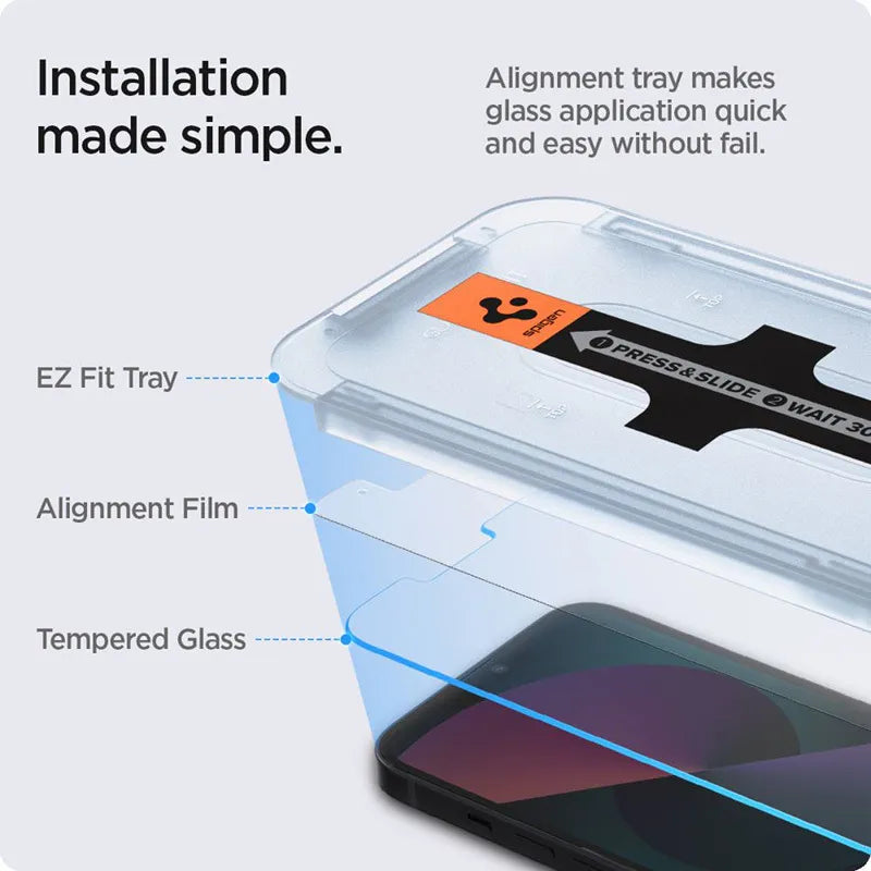 Spigen GLAS.TR EZ FIT 2-Pack - Grūdintas stiklas, skirtas iPhone 17e / 16e / 14 / 13 Pro / 13, 2 vnt.