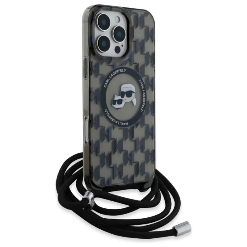Karl Lagerfeld IML Crossbody Monogram Karl & Choupette Head MagSafe – dėklas „iPhone 16 Pro“ telefonui (juodas)