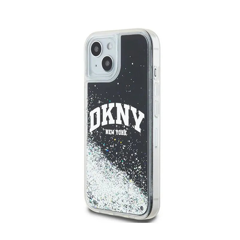 DKNY Liquid Glitter Big Logo – Dėklas, skirtas iPhone 15 / 14 / 13 (juodas)