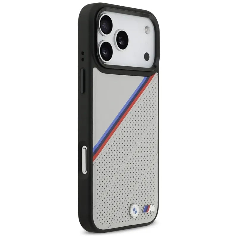BMW M Tricolor Metal Logo MagSafe – iPhone 17 Pro Max dėklas (pilkas)