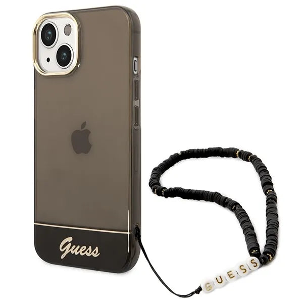 Guess Translucent Pearl Strap – dėklas iPhone 14 Plus (juodas)