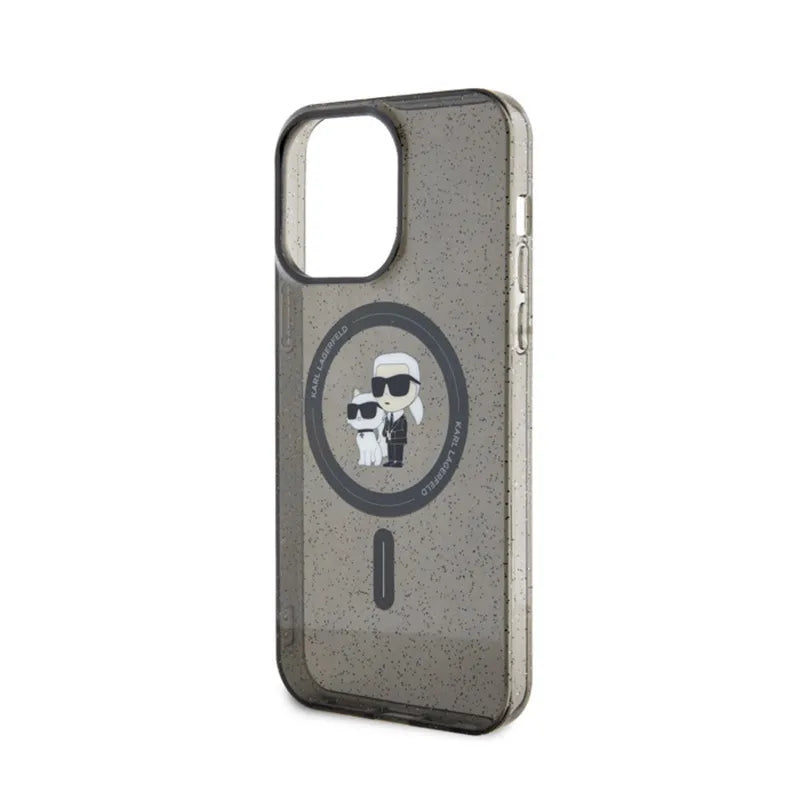 Karl Lagerfeld Karl & Choupette Glitter Magsafe - Dėklas, skirtas iPhone 15 Pro Max (juodas)
