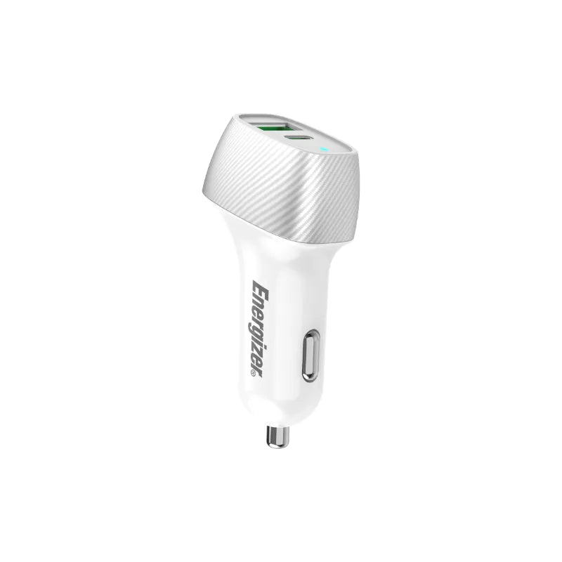 Energizer Ultimate – automobilinis įkroviklis USB-C ir USB-A 38W PD + QC3.0 (balta / sidabrinė)
