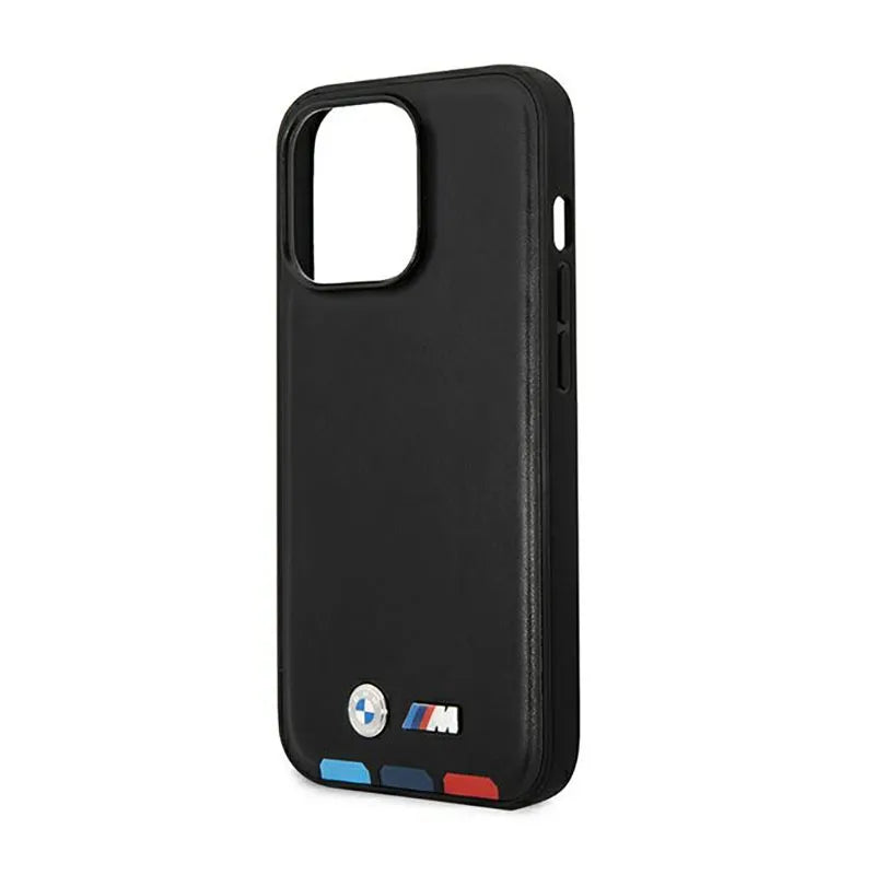 BMW Leather Hot Stamp Tricolor MagSafe – dėklas iPhone 14 Pro (juodas)