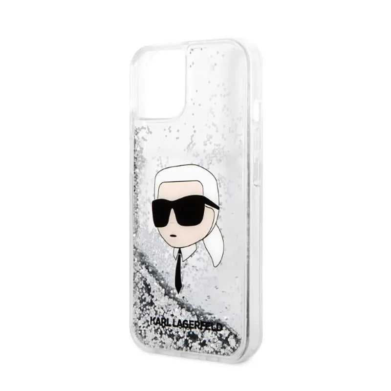 Karl Lagerfeld Liquid Glitter NFT Karl's Head - dėklas iPhone 14 Plus (sidabrinis)