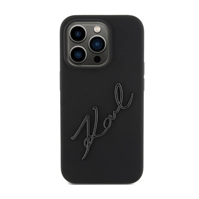 Karl Lagerfeld Silicone Karl Script - dėklas, skirtas iPhone 15 Pro (juodas)
