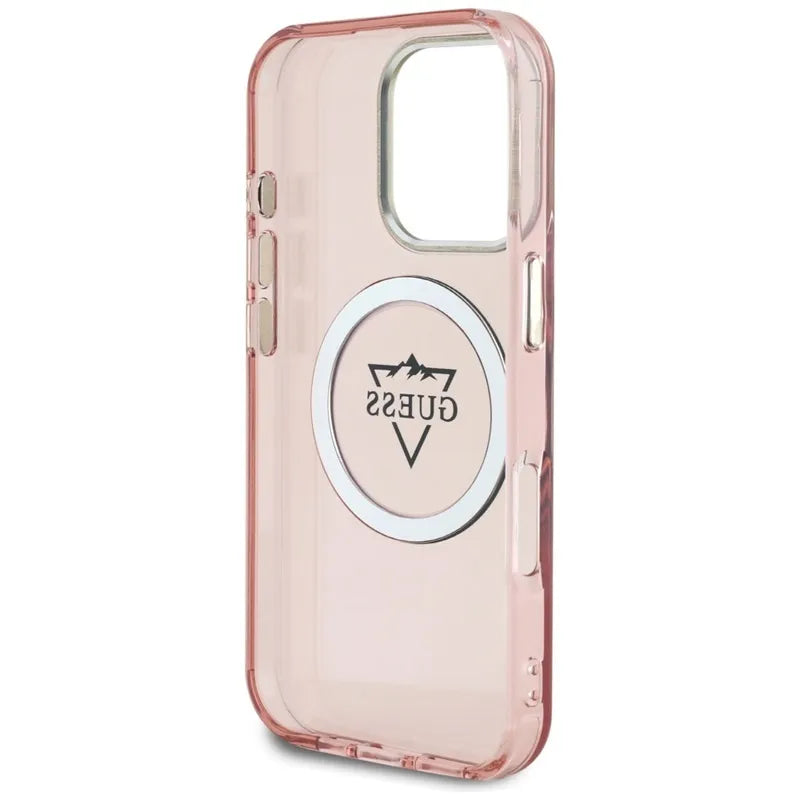 Guess IML Metal Mountain Logo MagSafe - dėklas iPhone 16 Pro Max (rožinis)