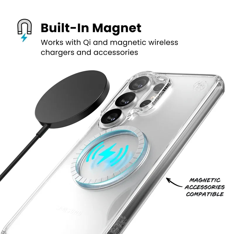 Speck Presidio Perfect-Clear Magnet – dėklas Samsung Galaxy S26 Ultra MagSafe (skaidrus/sidabrinis)