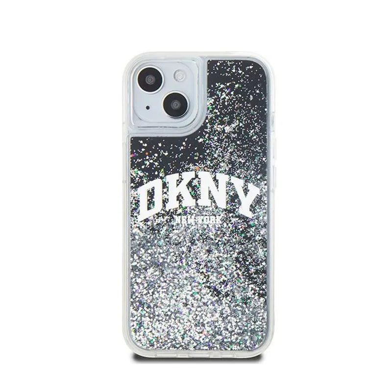 DKNY Liquid Glitter Big Logo – Dėklas, skirtas iPhone 15 / 14 / 13 (juodas)