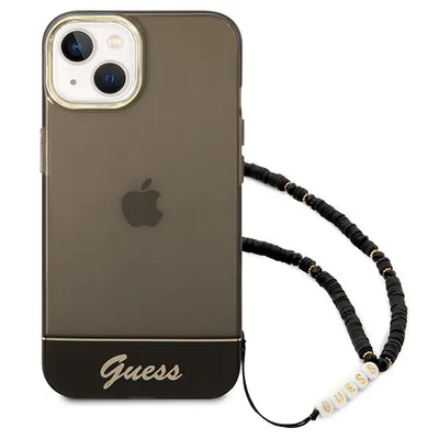 Guess Translucent Pearl Strap – dėklas iPhone 14 Plus (juodas)