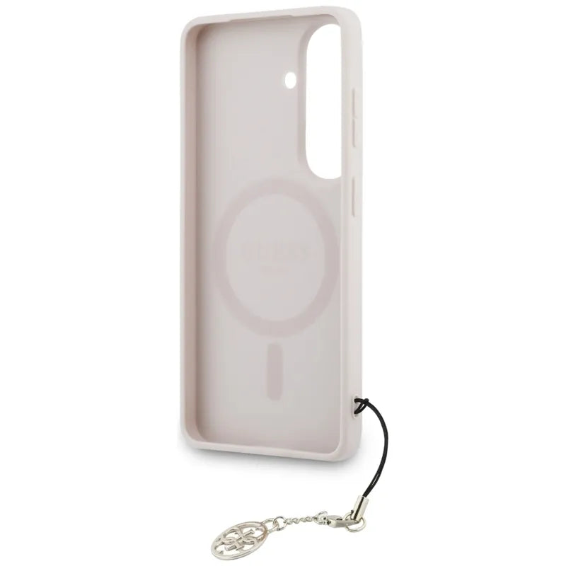 Guess 4G Classic Logo Charm MagSafe – dėklas Samsung Galaxy S26 telefonui (rožinis)