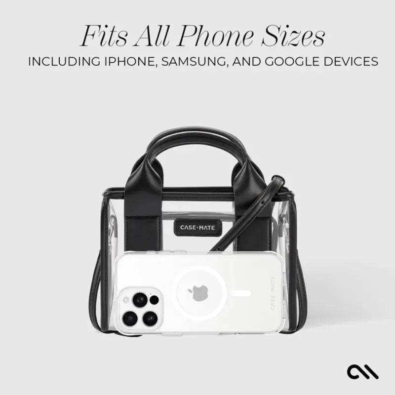 Case-Mate Micro Tote Bag – vandeniui atsparus krepšys per petį (Midnight Black/Clear)