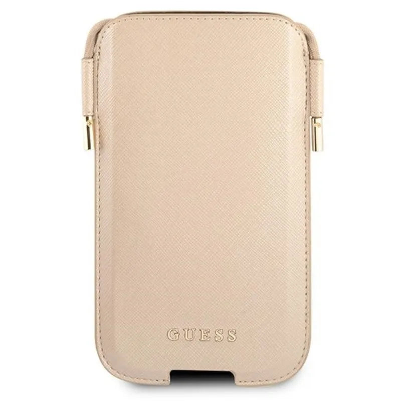 Guess Saffiano dėklas - telefono krepšys S / M max 6.1 "(auksinis)