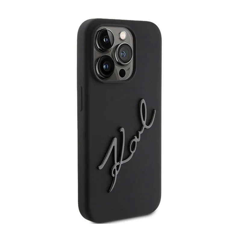 Karl Lagerfeld Silicone Karl Script - dėklas, skirtas iPhone 15 Pro (juodas)