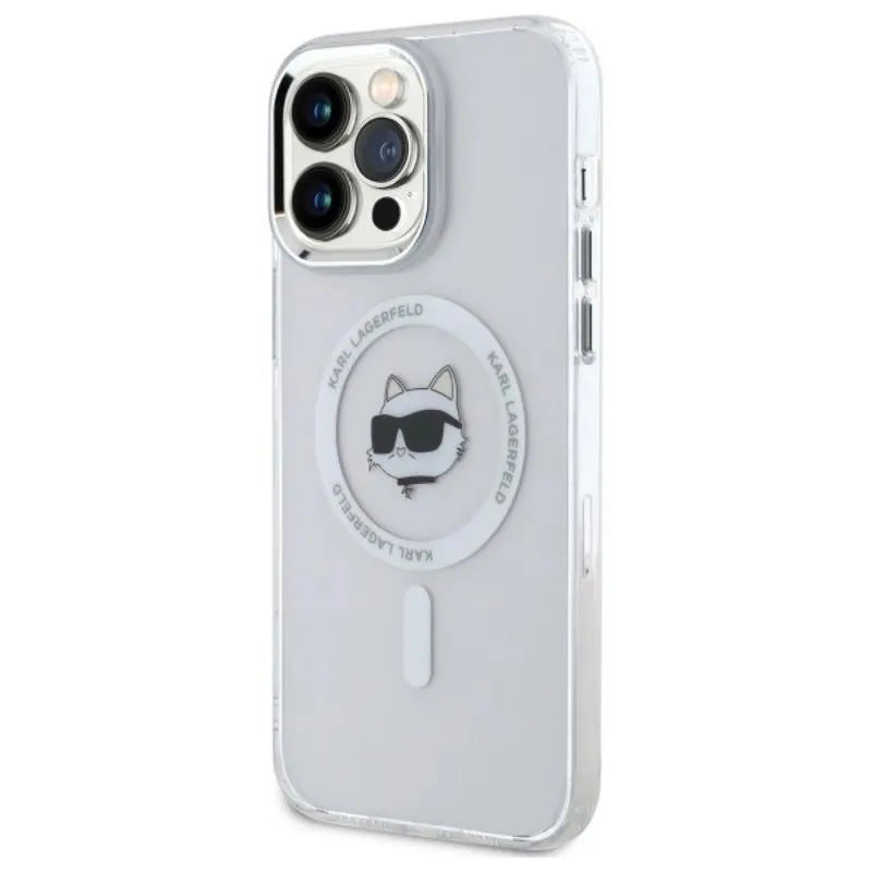 Karl Lagerfeld IML Metal Choupette Head MagSafe - dėklas iPhone 14 Pro Max (baltas)