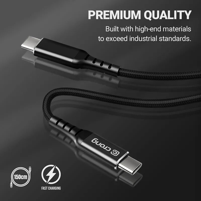 Crong Armor Link - 60W PD 3A USB-C į USB-C laidas 150 cm (juodas)