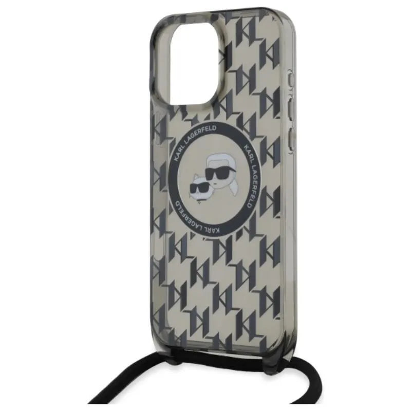 Karl Lagerfeld IML Crossbody Monogram Karl & Choupette Head MagSafe – dėklas „iPhone 16 Pro“ telefonui (juodas)