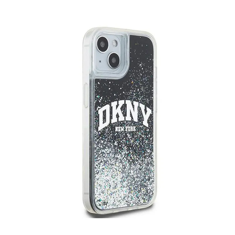 DKNY Liquid Glitter Big Logo – Dėklas, skirtas iPhone 15 / 14 / 13 (juodas)