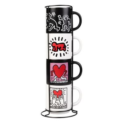 Keith Haring – 4 keraminių puodelių rinkinys su stovu, 300 ml