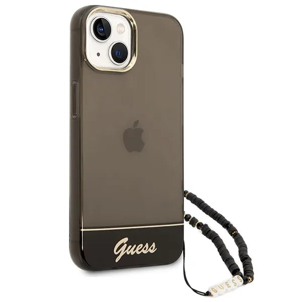 Guess Translucent Pearl Strap – dėklas iPhone 14 Plus (juodas)