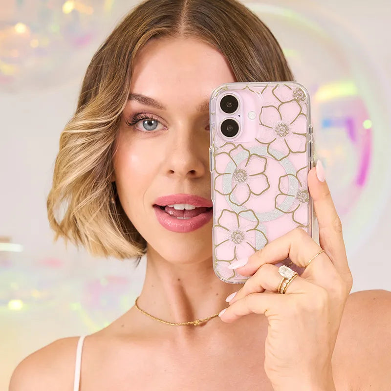 Case-Mate Floral Gems MagSafe – dėklas „iPhone 16 Plus“ (auksinis)