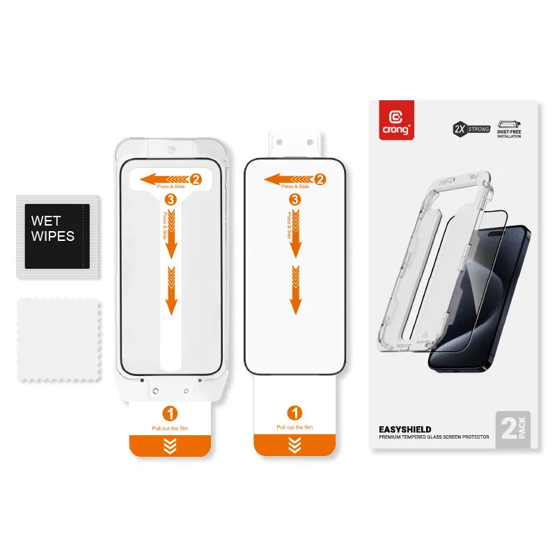 Crong EasyShield 2-Pack – grūdintas stiklas iPhone 16 / iPhone 15 (2 vnt.)