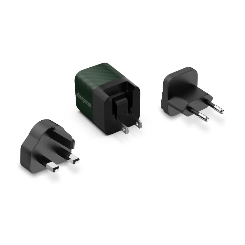 Energizer Ultimate – Kelių jungčių EU / UK / US GaN 20W PD tinklo įkroviklis (žalias)