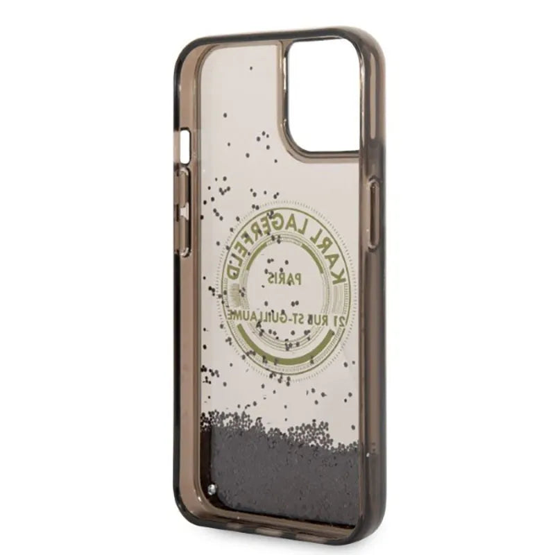 Karl Lagerfeld Liquid Glitter Round RSG Logo dėklas – dėklas iPhone 14 Plus (juodas)