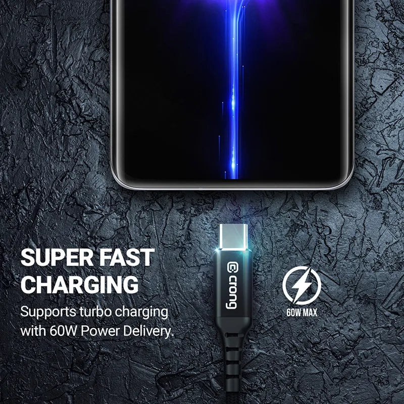 Crong Armor Link - 60W PD 3A USB-C į USB-C laidas 150 cm (juodas)