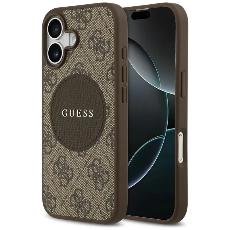 Guess 4G Circle Classic Logo MagSafe – dėklas iPhone 17 (rudas)