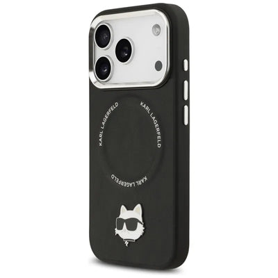 Karl Lagerfeld Choupette Pin MagSafe – dėklas iPhone 17 Pro (juodas)
