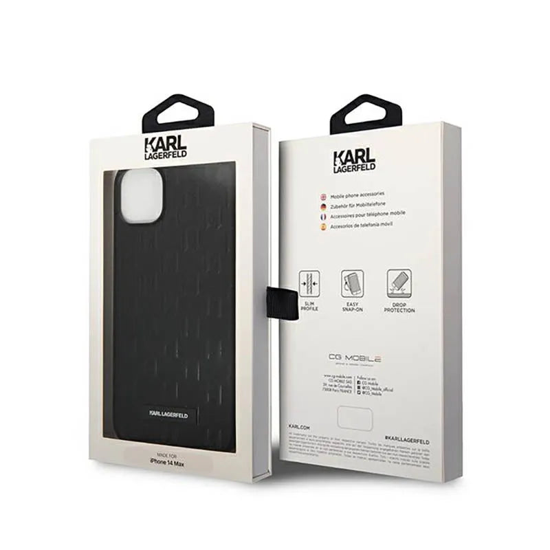 Karl Lagerfeld Saffiano Mono Metal Logo – dėklas iPhone 14 Plus (juodas)