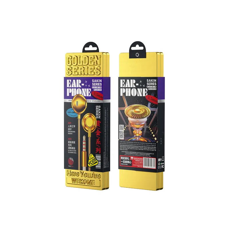 WEKOME YC05 Sakin Series – laidinės 3,5 mm jungties ausinės (auksinės)