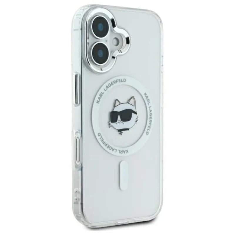 Karl Lagerfeld IML Metal Choupette Head MagSafe – Dėklas iPhone 16 (baltas)