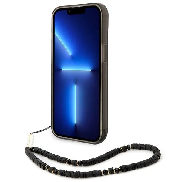 Guess Translucent Pearl Strap – dėklas iPhone 14 Plus (juodas)
