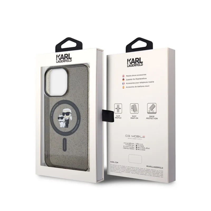 Karl Lagerfeld Karl & Choupette Glitter Magsafe - Dėklas, skirtas iPhone 15 Pro Max (juodas)
