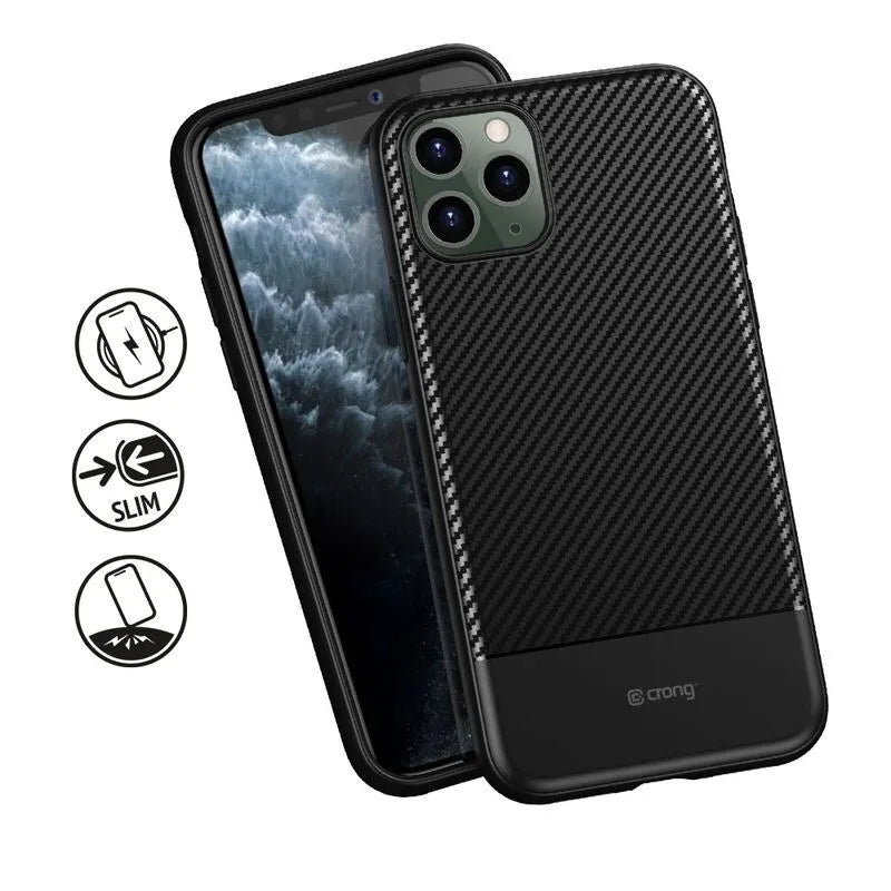 Crong Prestige Carbon dėklas – iPhone 11 Pro Max dėklas (juodas)